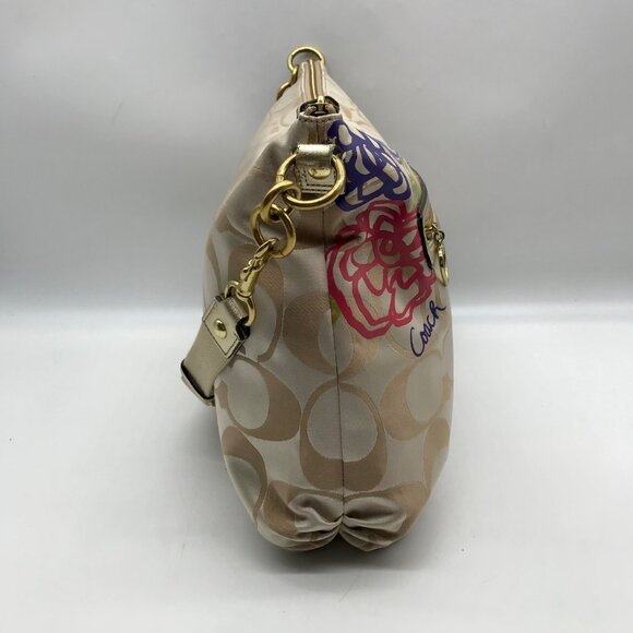 Coach Beige Jacquard Daisy Poppy Hobo Crossbody Bag F20781 - Picture 3 of 12